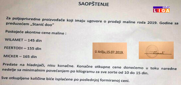 IL-STANIC-MALINA Otkupna cena maline biće uvećana za 10 do 15 dinara po kilogramu