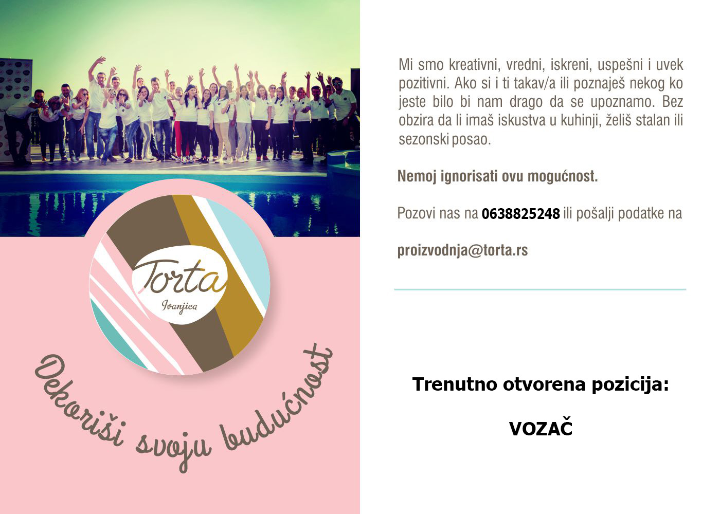 torta-oglas- Kompaniji "Torta" iz Ivanjice potreban radnik