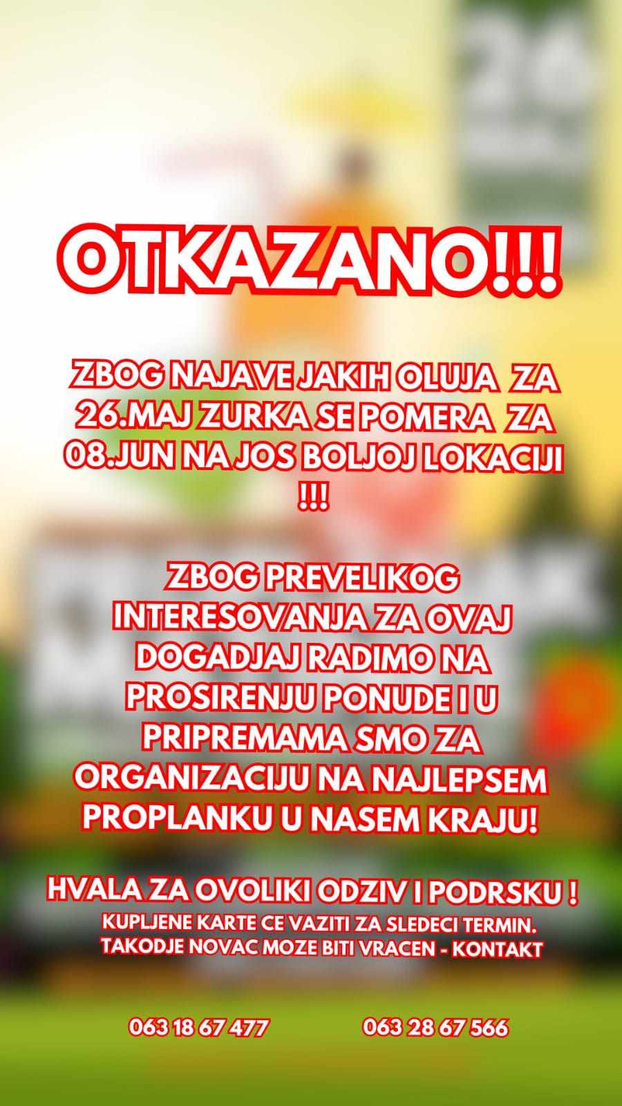 matine-dva Proplanak Matinee zbog vremenskih uslova u novom terminu