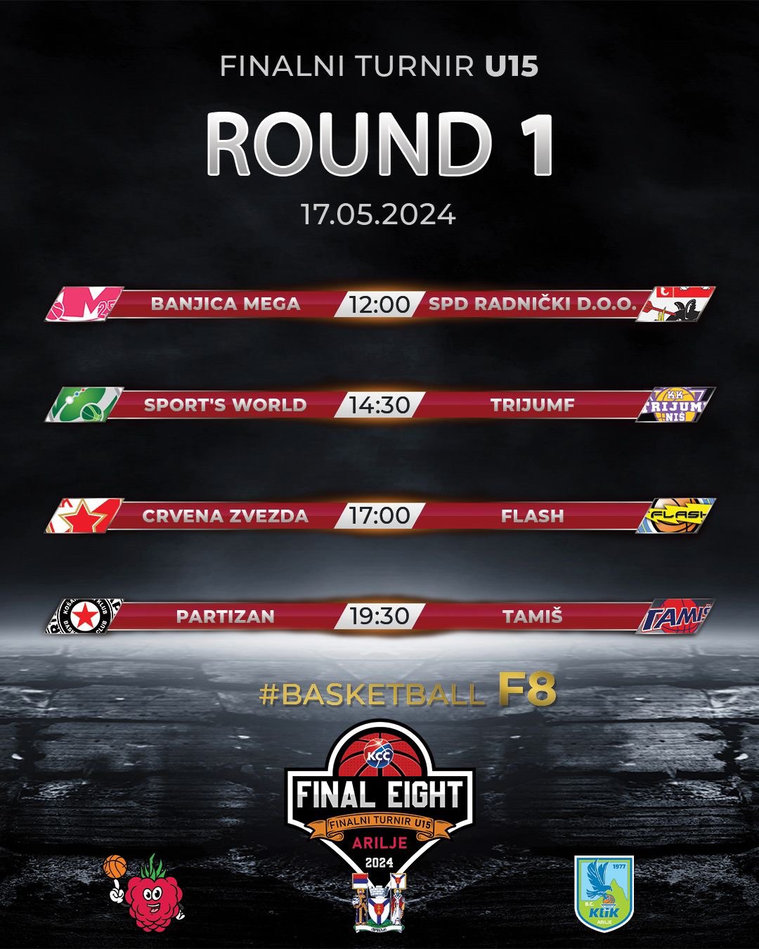 slika-raspored Najboljih osam košarkaških ekipa U 15 na finalnom turniru u Arilju