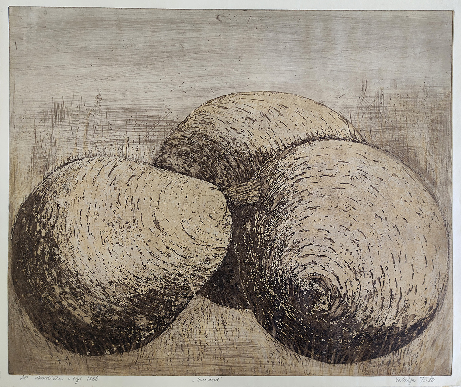 Валерија-Табо-Буђење-акватинта-у-боји-АО-60x50цм-1980 Sećanja na platnu: Povratak radova Likovne kolonije mladih