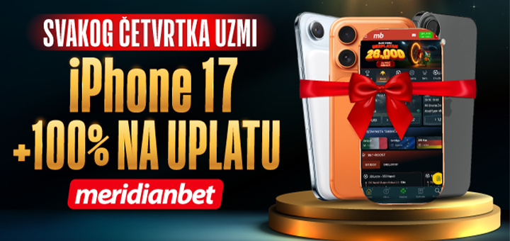 meridijan-iPhone MERIDIAN POKLANJA! Svakog četvrtka UZMI iPhone 17 i 100% VIŠE BONUSA